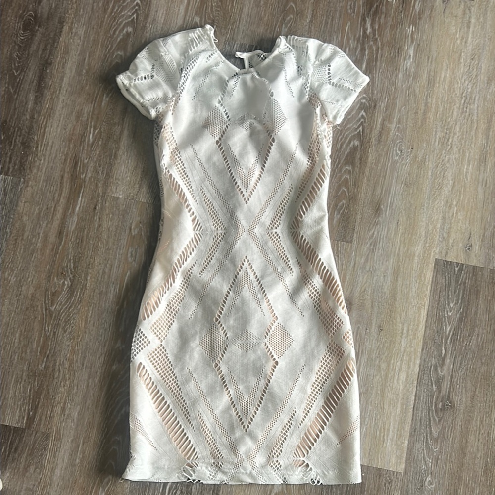 B Darlin White Puff Sleeve Bodycon Mini Dress